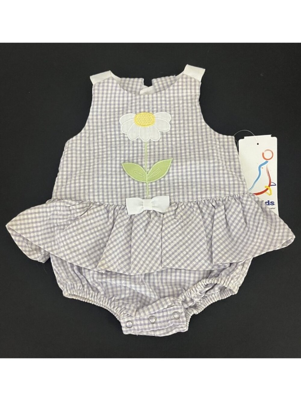 Vintage BT Kids Girl's 6-9 mos Purple Gingham Seersucker Bubble Skirted Romper